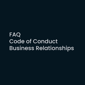 Dark blue background with light grey text saying FAQ business relationships